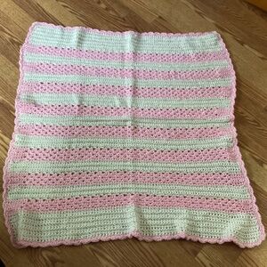 Hand Crocheted Pink & Ivory Stroller/ Crib Baby Blanket